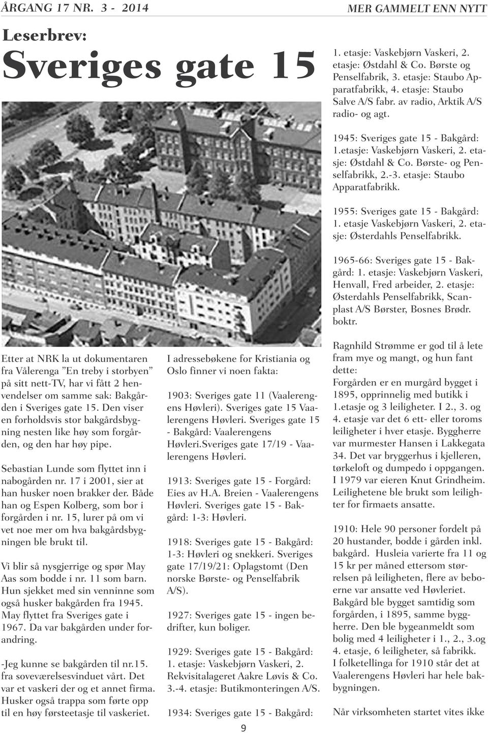 etasje: Staubo Apparatfabrikk. 1955: Sveriges gate 15 - Bakgård: 1. etasje Vaskebjørn Vaskeri, 2. etasje: Østerdahls Penselfabrikk.