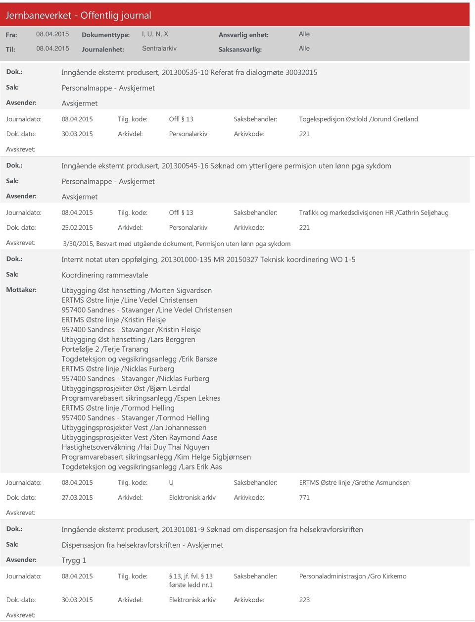 2015 Personalarkiv 221 Inngående eksternt produsert, 201300545-16 Søknad om ytterligere permisjon uten lønn pga sykdom Personalmappe - Offl 13 Trafikk og markedsdivisjonen HR /Cathrin Seljehaug 25.02.