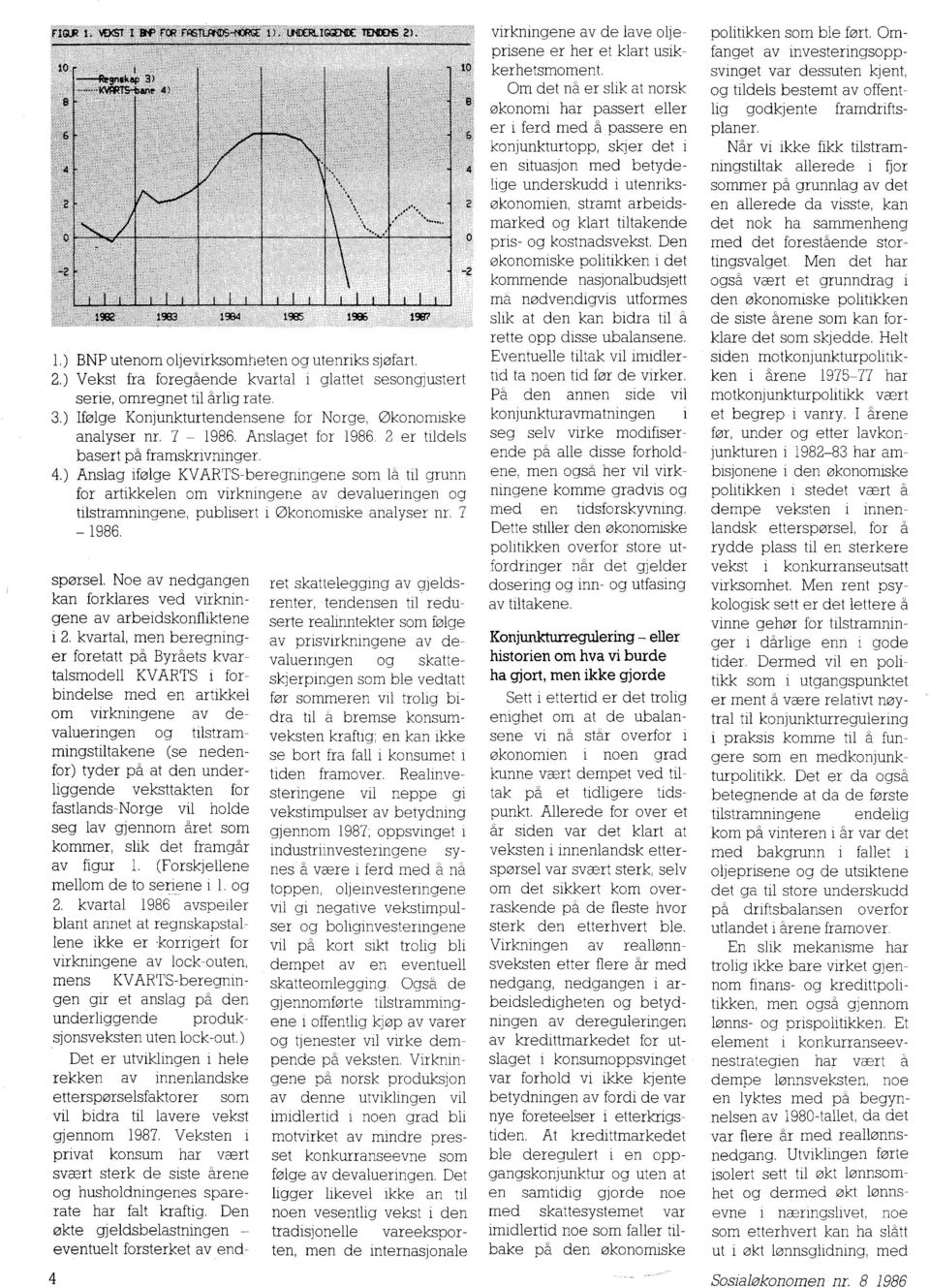 ) Anslag ifølge KVARTS-beregningene som lå til grunn for artikkelen om virkningene av devalueringen og tilstramningene, publisert i Økonomiske analyser nr. 7-1986. sporsel.