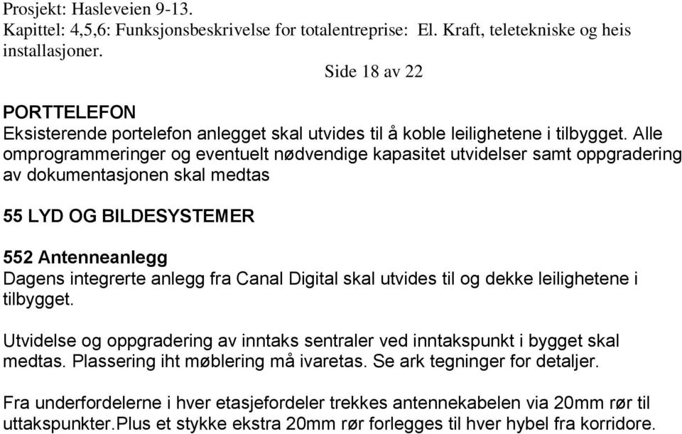 integrerte anlegg fra Canal Digital skal utvides til og dekke leilighetene i tilbygget.