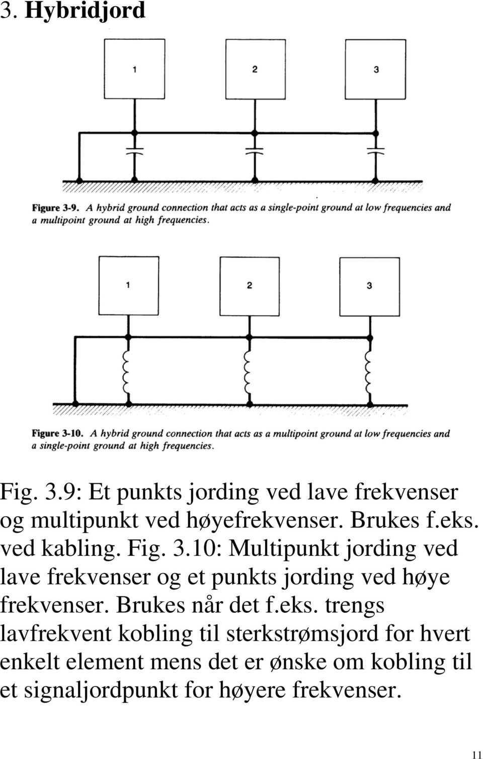 10: Multipunkt jording ved lave frekvenser og et punkts jording ved høye frekvenser.