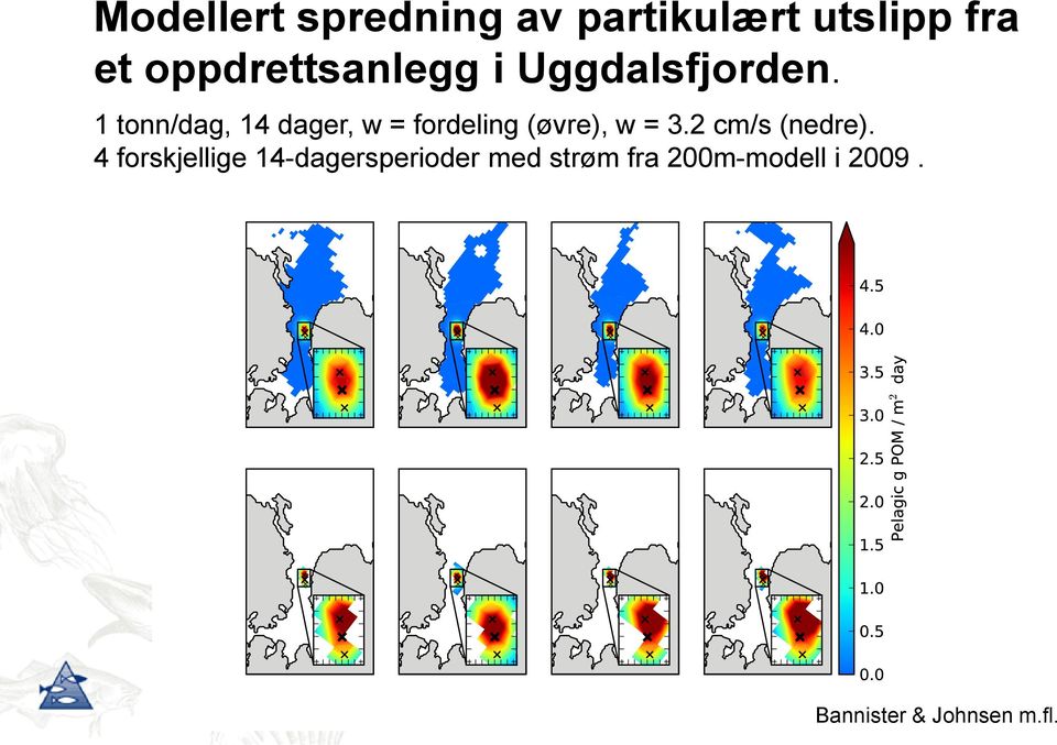 1 tonn/dag, 14 dager, w = fordeling (øvre), w = 3.