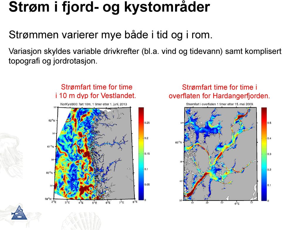 Strømfart time for time i 10 m dyp for Vestlandet.