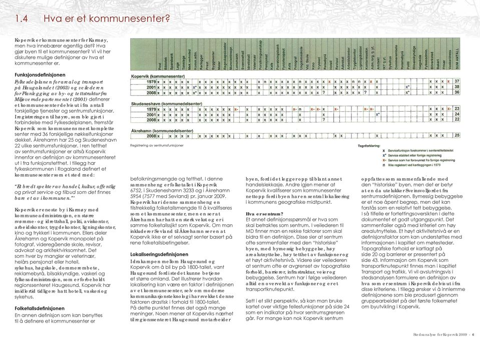 Funksjonsdefinisjonen Fylkesdelplanen for areal og transport på Haugalandet (2003) og veilederen for Planlegging av by- og tettstruktur fra Miljøverndepartementet (2001) definerer et kommunesenter