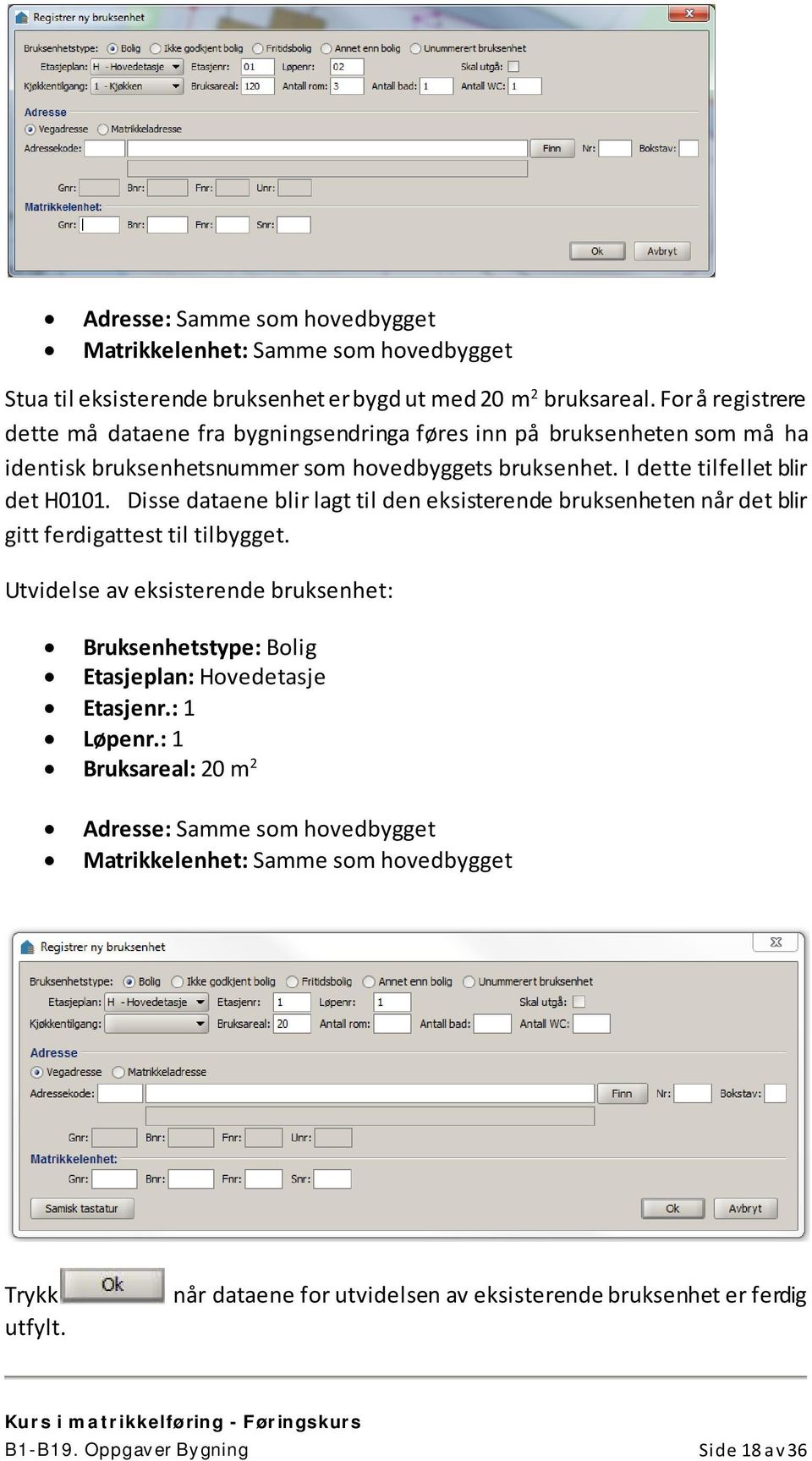 Disse dataene blir lagt til den eksisterende bruksenheten når det blir gitt ferdigattest til tilbygget.