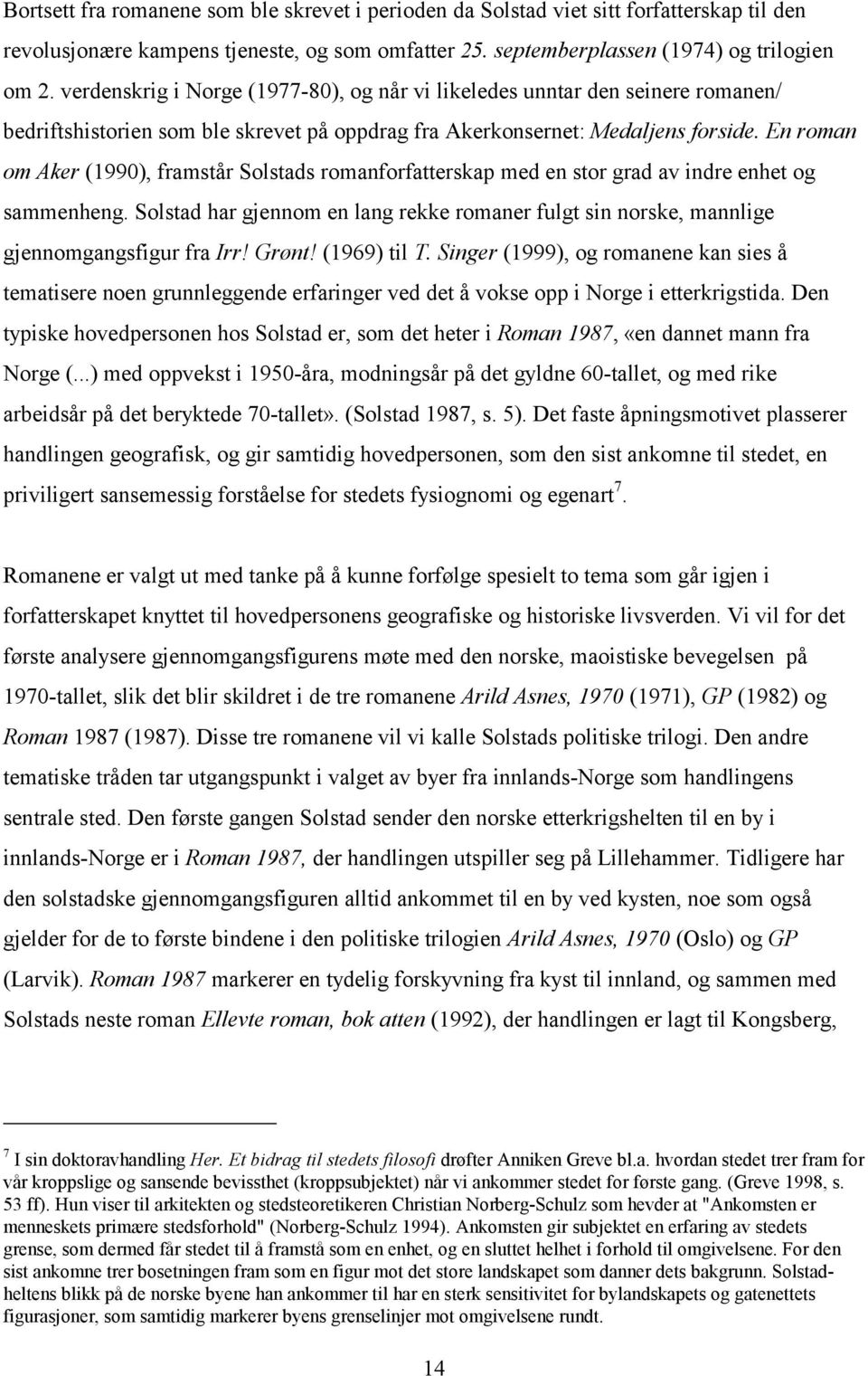 En roman om Aker (1990), framstår Solstads romanforfatterskap med en stor grad av indre enhet og sammenheng.