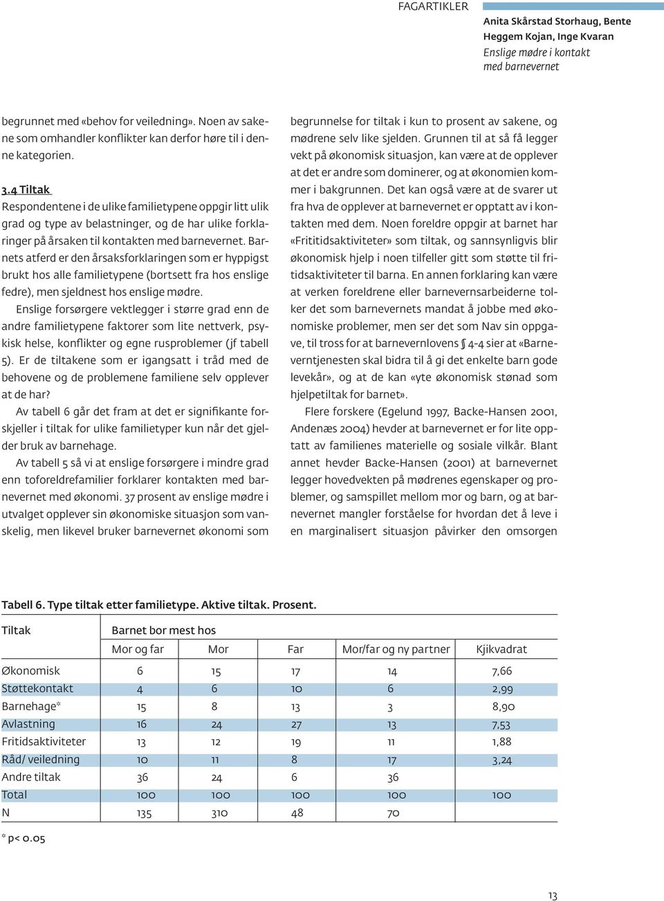 4 Tiltak Respondentene i de ulike familietypene oppgir litt ulik grad og type av belastninger, og de har ulike forklaringer på årsaken til kontakten med barnevernet.