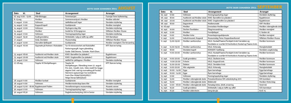 august Meråker Guidet tur til Kongsgruva Stiftelsen Meråker-Musea 16. august 17:00 Vollmoen Trening/oppskyting Jeger Stordalen skytterlag 17.