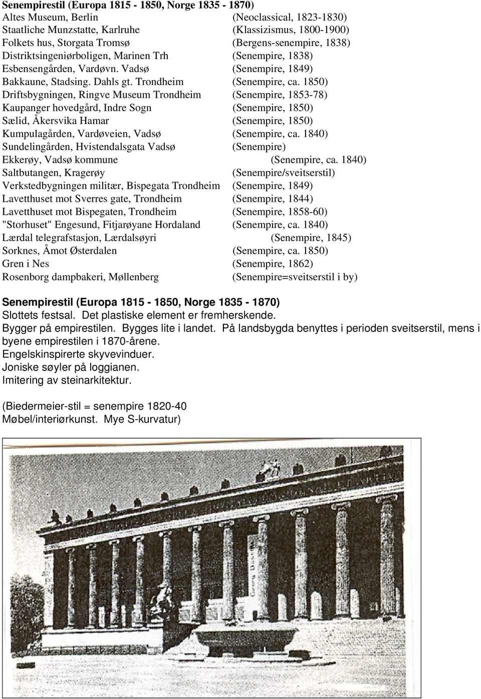 1850) Driftsbygningen, Ringve Museum Trondheim (Senempire, 1853-78) Kaupanger hovedgård, Indre Sogn (Senempire, 1850) Sælid, Åkersvika Hamar (Senempire, 1850) Kumpulagården, Vardøveien, Vadsø
