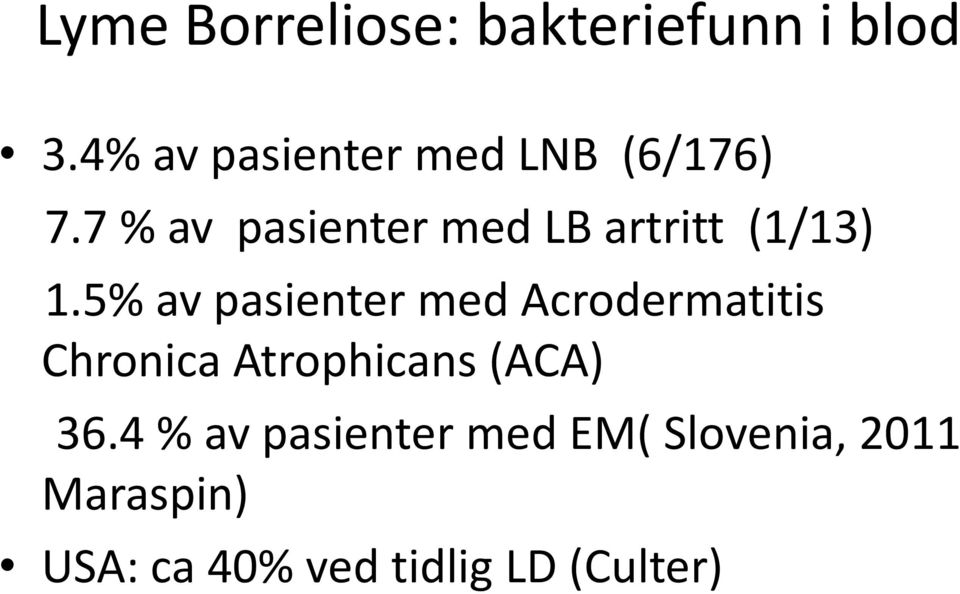 7 % av pasienter med LB artritt (1/13) 1.