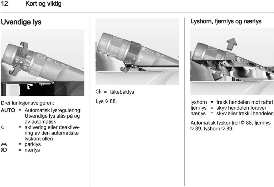 lyskontrollen 8 = parklys 9 = nærlys r = tåkebaklys Lys 3 88.