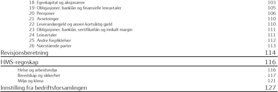 innkalt margin 111 24 Leieavtaler 111 25 Andre forpliktelser 112 26 Nærstående parter 113 Revisjonsberetning 114