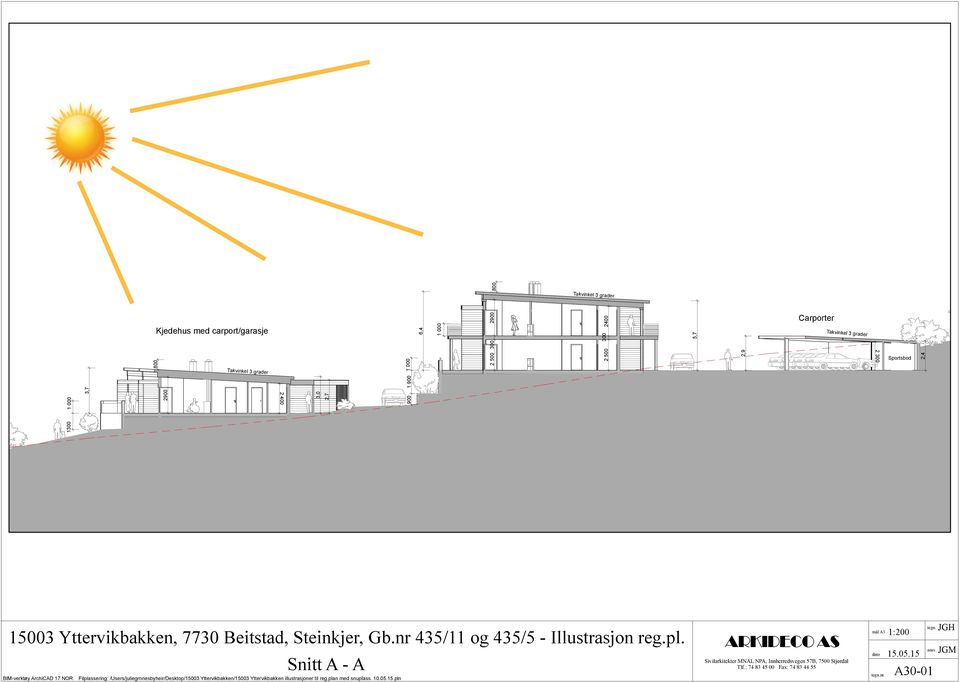 grar Sportbod 2,4 Snitt A - A Filplaering: /Uer/juliegrnnebyheir/Dektop/15003 Yttervikbakken/15003