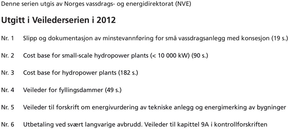 ) Cost base for small-scale hydropower plants (< 10 000 kw) (90 s.) Cost base for hydropower plants (182 s.