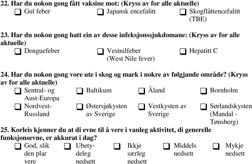 Har du nokon gong vore ute i skog og mark i nokre av følgjande område?