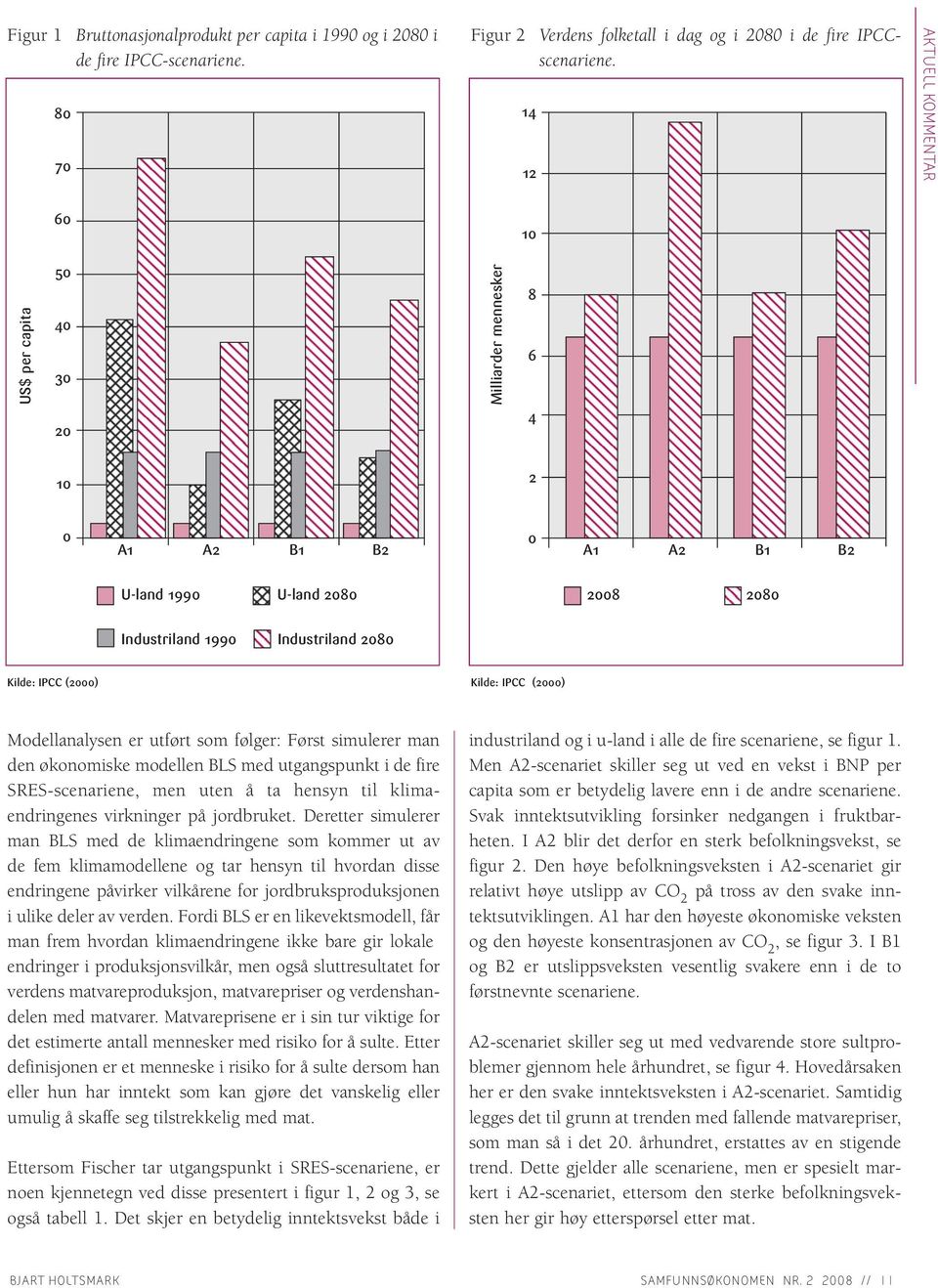 (2000) Kilde: IPCC (2000) Modellanalysen er utført som følger: Først simulerer man den økonomiske modellen BLS med utgangspunkt i de fire SRES-scenariene, men uten å ta hensyn til klimaendringenes