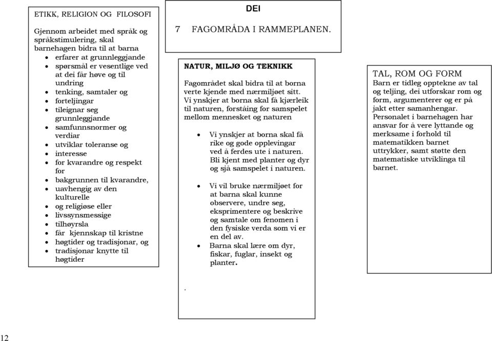 kulturelle og religiøse eller livssynsmessige tilhøyrsla får kjennskap til kristne høgtider og tradisjonar, og tradisjonar knytte til høgtider DEI 7 FAGOMRÅDA I RAMMEPLANEN.