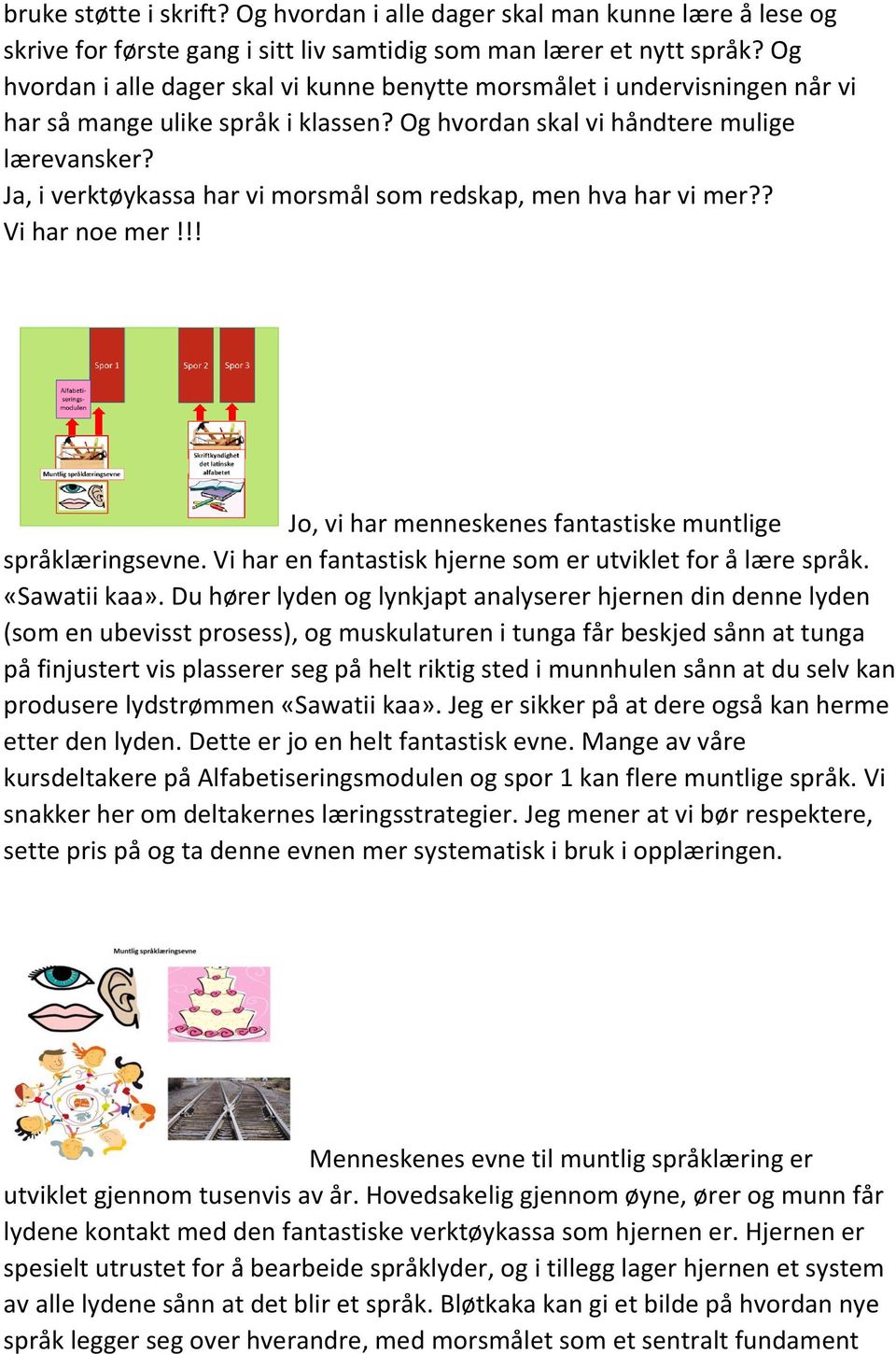 Ja, i verktøykassa har vi morsmål som redskap, men hva har vi mer?? Vi har noe mer!!! Jo, vi har menneskenes fantastiske muntlige språklæringsevne.