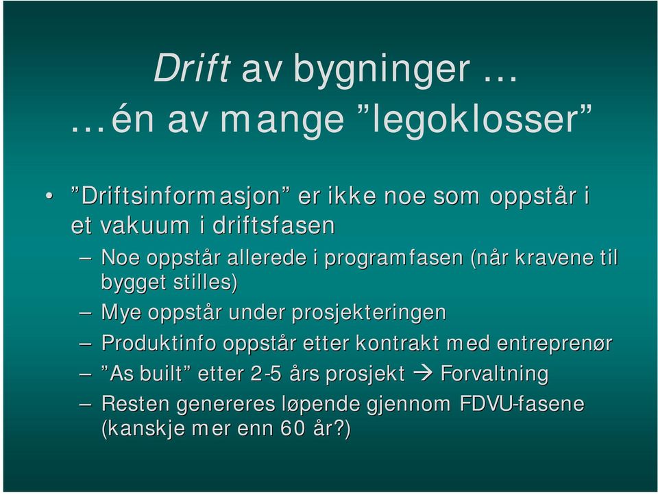 oppstår r under prosjekteringen Produktinfo oppstår r etter kontrakt med entreprenør As built