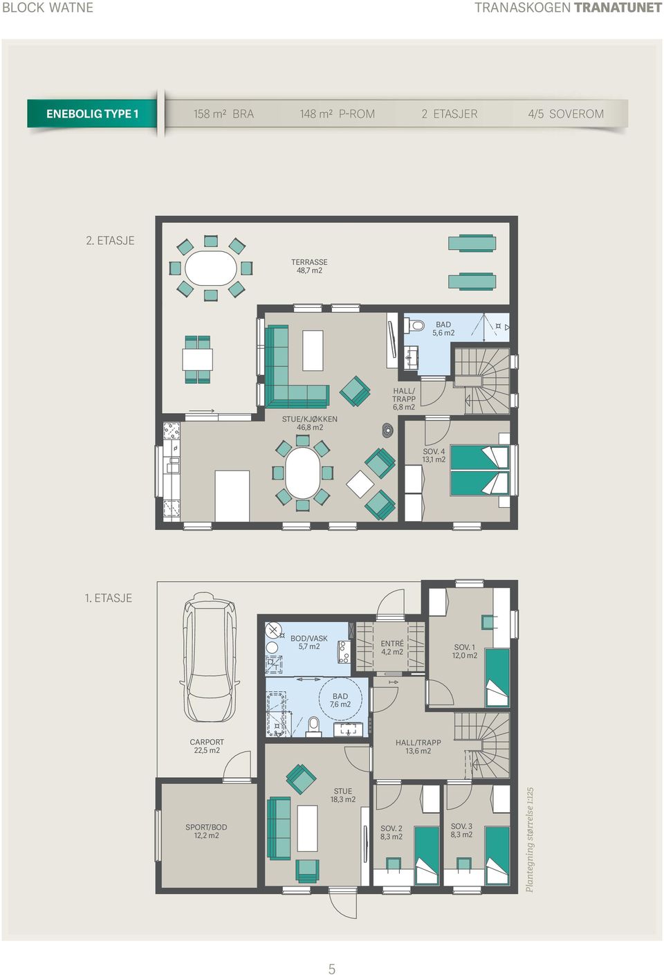 4 13,1 m2 1. ETASJE BOD/VASK 5,7 m2 ENTRÉ 4,2 m2 SOV.