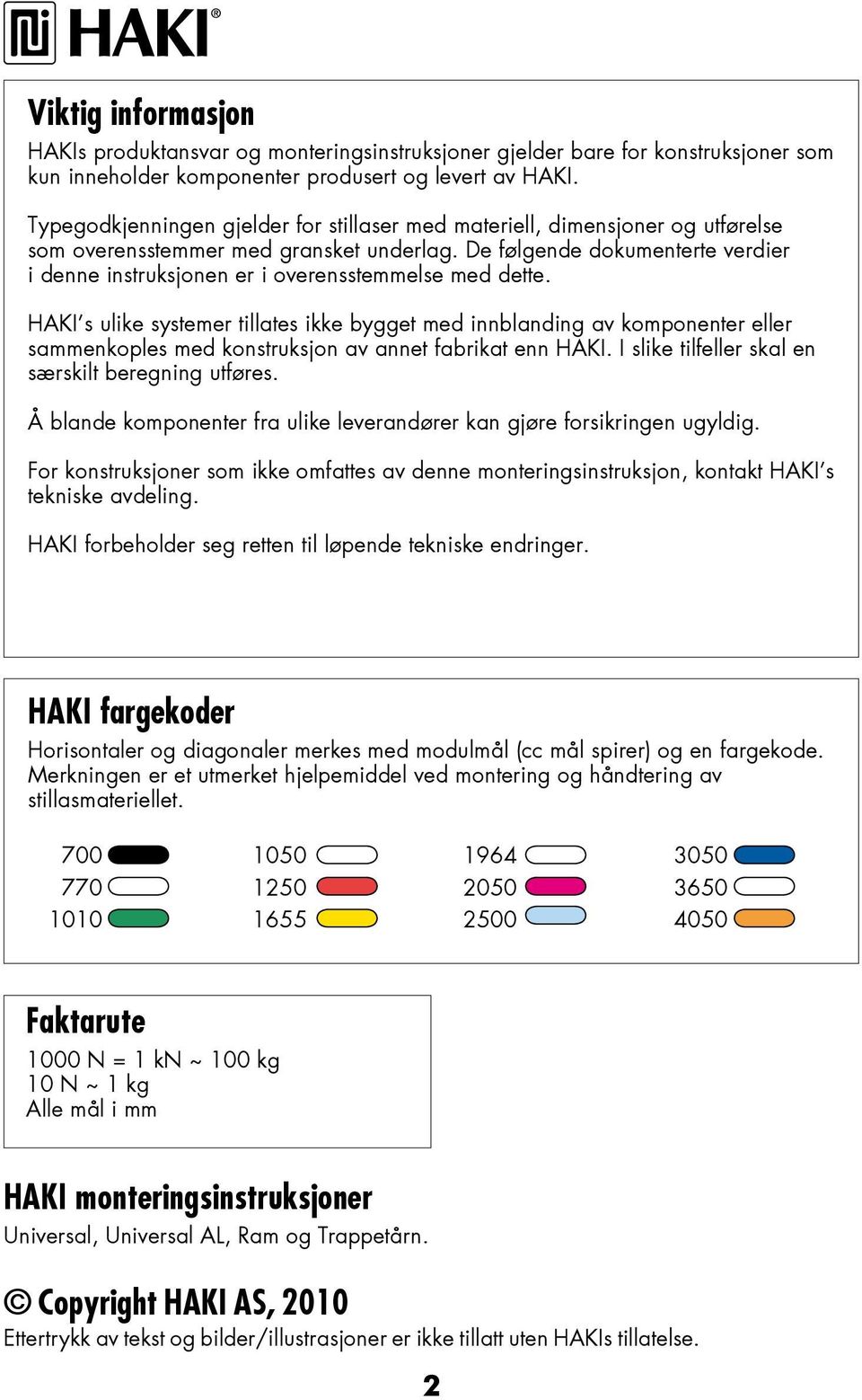 De følgende dokumenterte verdier i denne instruksjonen er i overensstemmelse med dette.