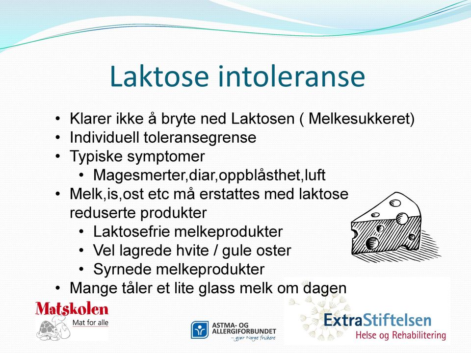 etc må erstattes med laktose reduserte produkter Laktosefrie melkeprodukter Vel