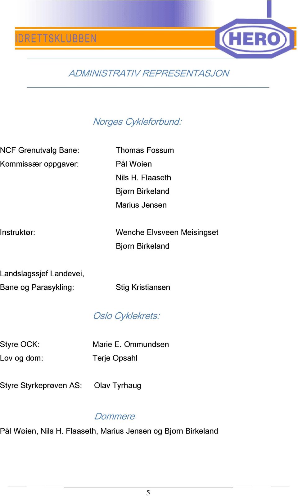 Flaaseth Bjørn Birkeland Marius Jensen Instruktør: Wenche Elvsveen Meisingset Bjørn Birkeland Landslagssjef