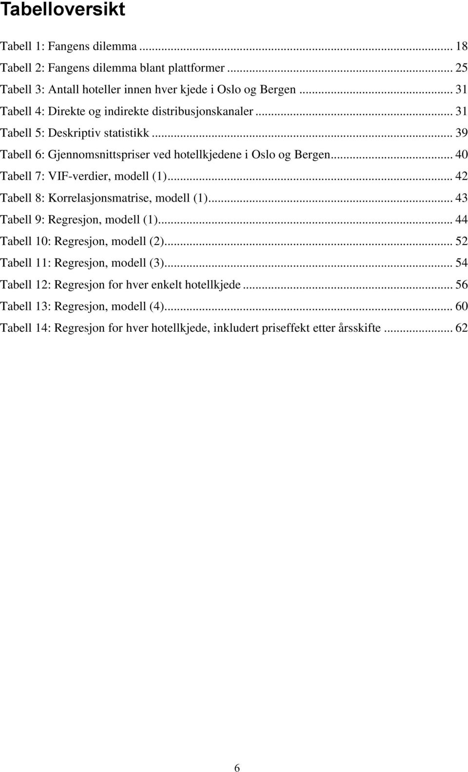 .. 40 Tabell 7: VIF-verdier, modell (1)... 42 Tabell 8: Korrelasjonsmatrise, modell (1)... 43 Tabell 9: Regresjon, modell (1)... 44 Tabell 10: Regresjon, modell (2).