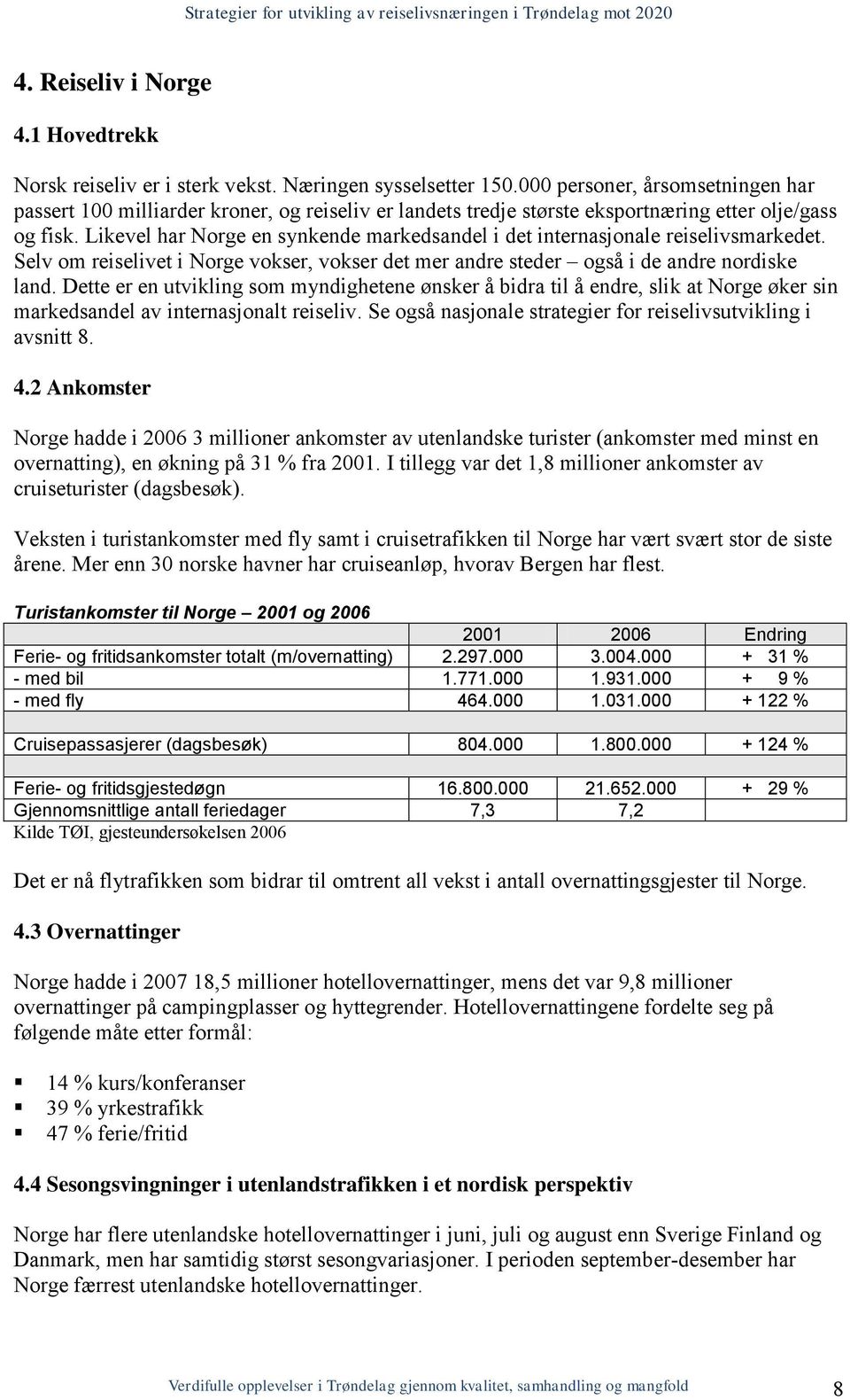 Likevel har Norge en synkende markedsandel i det internasjonale reiselivsmarkedet. Selv om reiselivet i Norge vokser, vokser det mer andre steder også i de andre nordiske land.