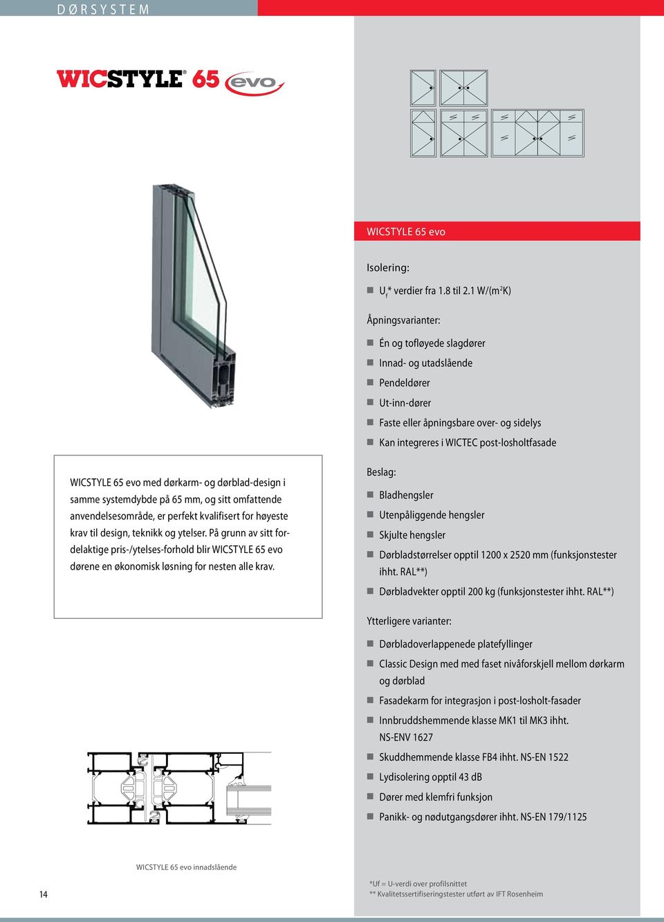 evo med dørkarm- og dørblad-design i samme systemdybde på 65 mm, og sitt omfattende anvendelsesområde, er perfekt kvalifisert for høyeste krav til design, teknikk og ytelser.