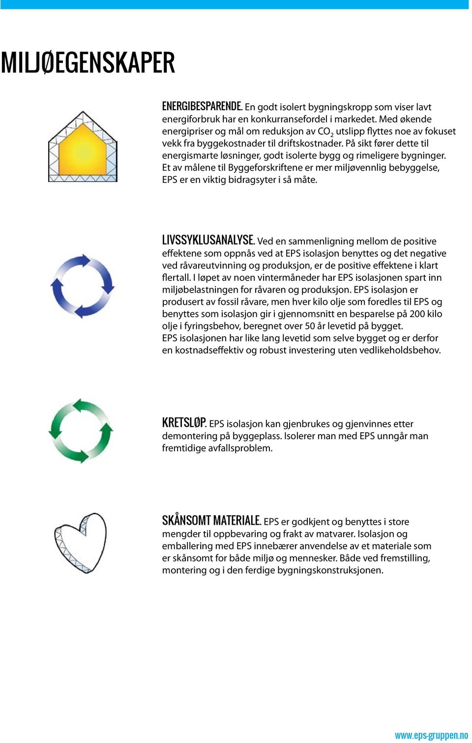 På sikt fører dette til energismarte løsninger, godt isolerte bygg og rimeligere bygninger. Et av målene til Byggeforskriftene er mer miljøvennlig bebyggelse, EPS er en viktig bidragsyter i så måte.