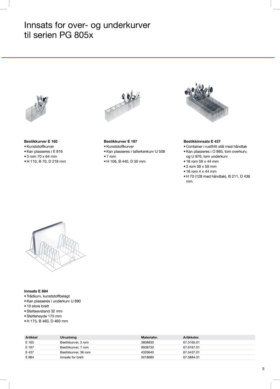 mm 2 rom 59 x 59 mm 16 rom 4 x 44 mm H 70 (128 med håndtak), B 211, D 436 mm Innsats E 884 Kan plasseres i underkurv U 890 10 store brett Støtteavstand 32 mm Støttehøyde 175 mm H 175,