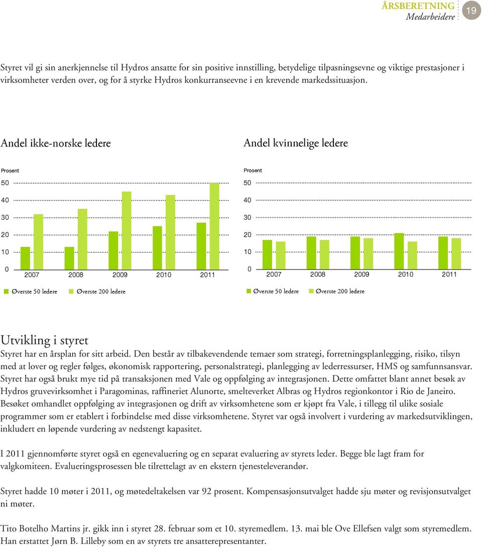 Den består av tilbakevendende temaer som strategi, forretningsplanlegging, risiko, tilsyn med at lover og regler følges, økonomisk rapportering, personalstrategi, planlegging av lederressurser, HMS