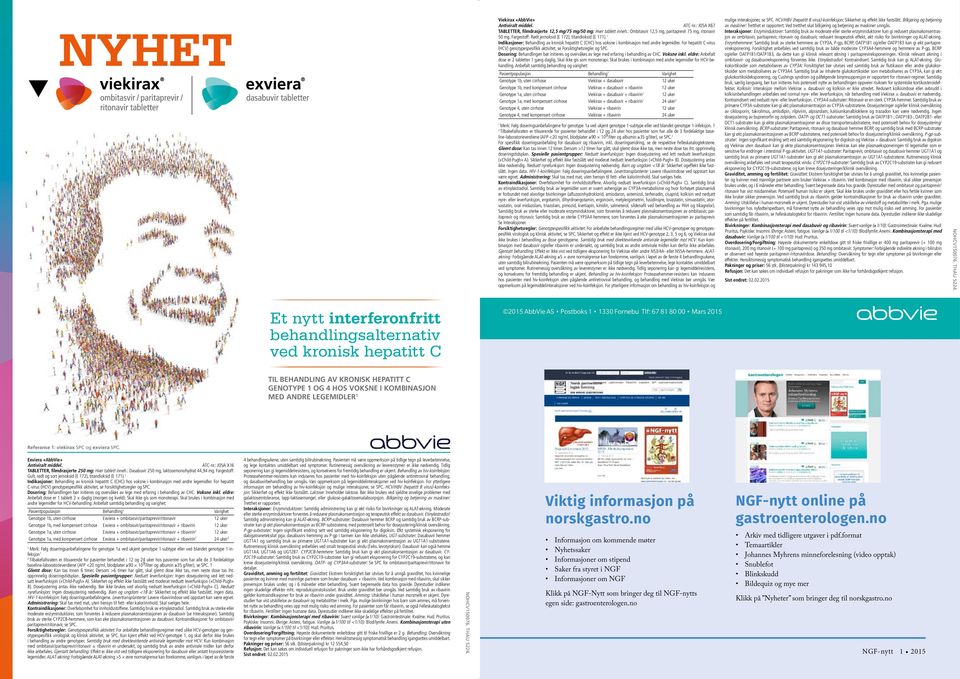 For hepatitt C-virus (HCV) genotypespesifi kk aktivitet, se Forsiktighetsregler og SPC. Dosering: Behandlingen bør initieres og overvåkes av lege med erfaring i behandling av CHC. Voksne inkl.