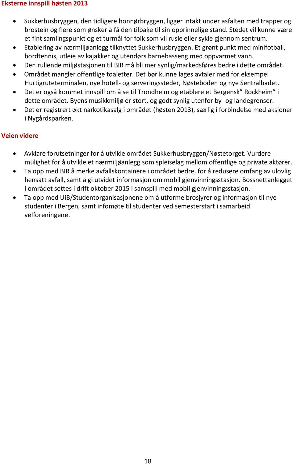 Et grønt punkt med minifotball, bordtennis, utleie av kajakker og utendørs barnebasseng med oppvarmet vann. Den rullende miljøstasjonen til BIR må bli mer synlig/markedsføres bedre i dette området.