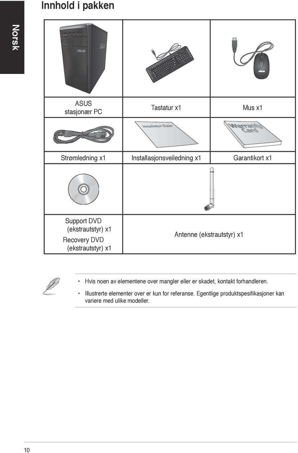 Antenne (ekstrautstyr) x1 Hvis noen av elementene over mangler eller er skadet, kontakt forhandleren.