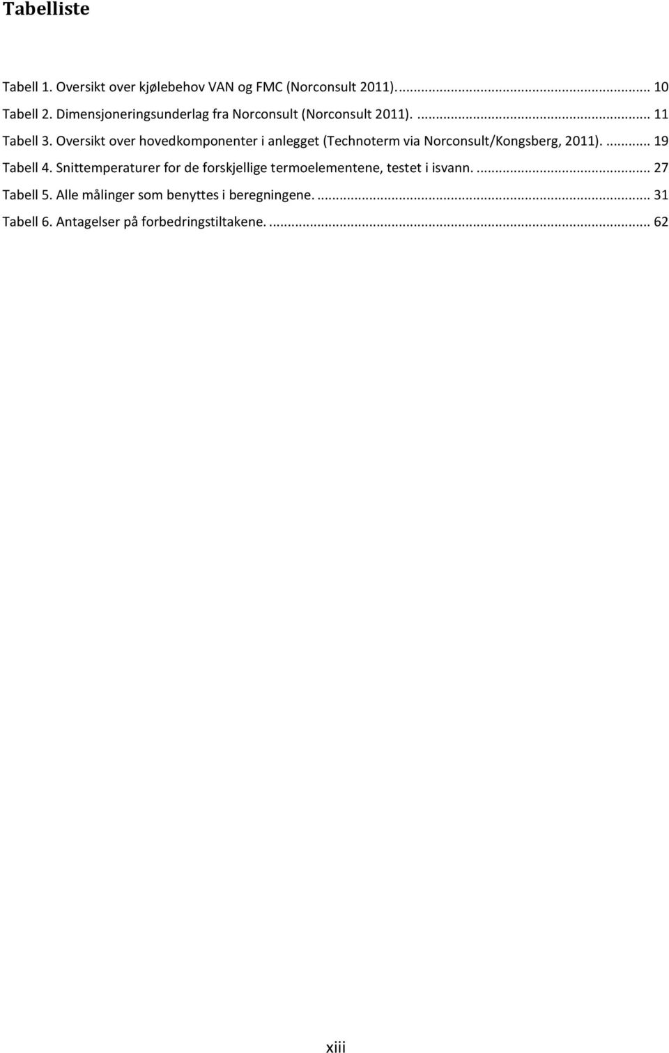 Oversikt over hovedkomponenter i anlegget (Technoterm via Norconsult/Kongsberg, 2011).... 19 Tabell 4.