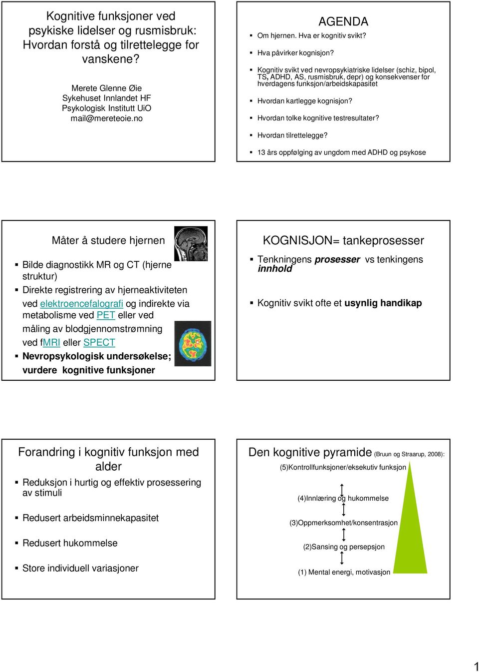 Kognitiv svikt ved nevropsykiatriske lidelser (schiz, bipol, TS, ADHD, AS, rusmisbruk, depr) og konsekvenser for hverdagens funksjon/arbeidskapasitet Hvordan kartlegge kognisjon?