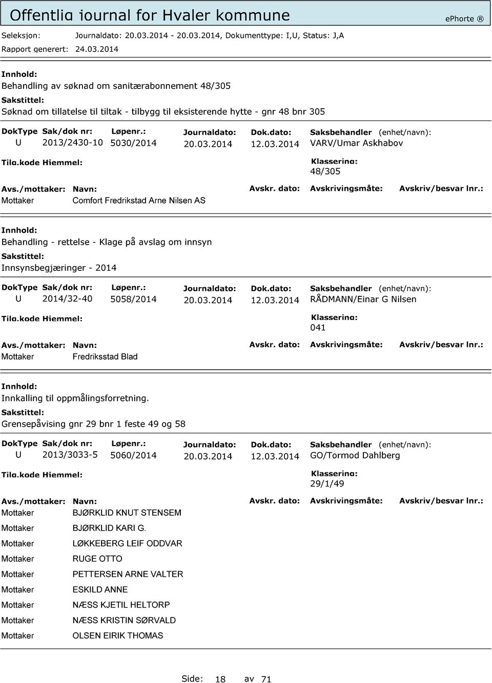 03.2014 RÅDMANN/Einar G Nilsen 041 Fredriksstad Blad nnkalling til oppmålingsforretning. Grensepåvising gnr 29 bnr 1 feste 49 og 58 2013/3033-5 5060/2014 12.03.2014 GO/Tormod Dahlberg 29/1/49 BJØRKLD KNT STENSEM BJØRKLD KAR G.