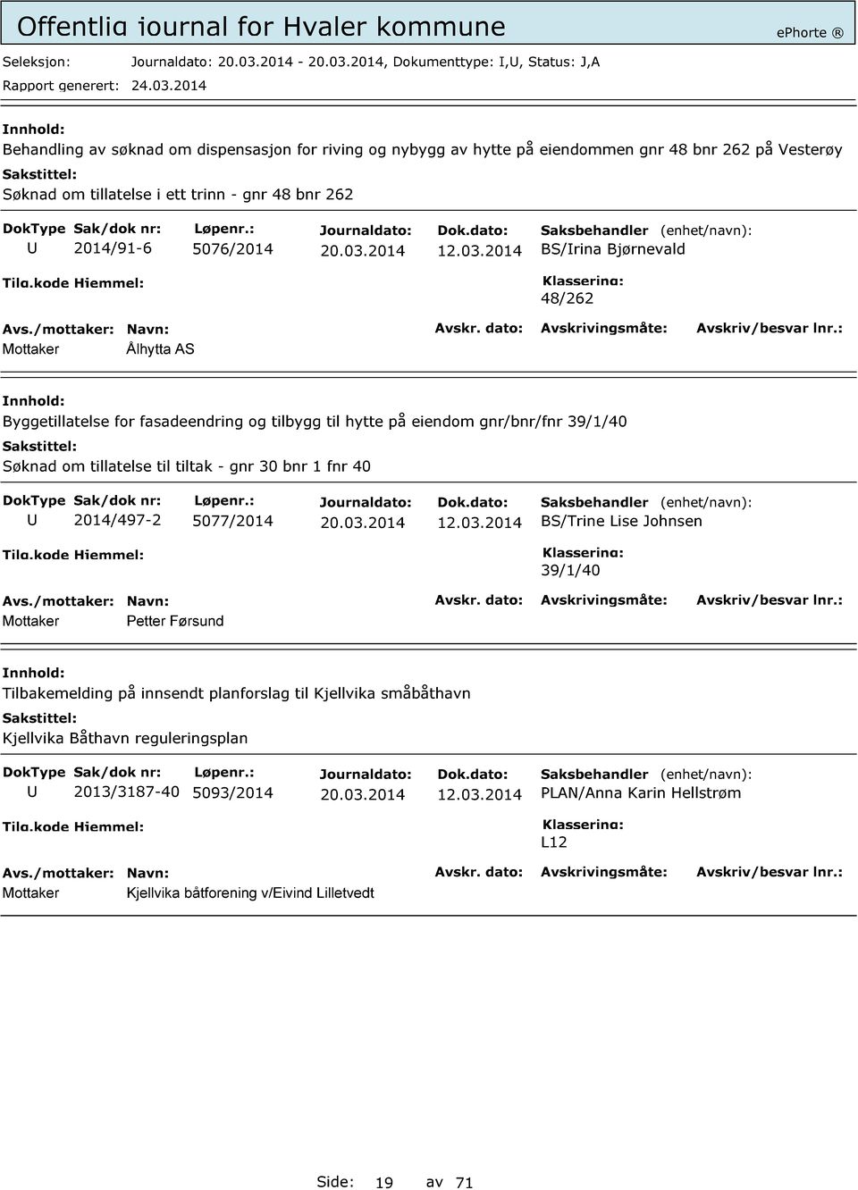 2014 BS/rina Bjørnevald 48/262 Ålhytta AS Byggetillatelse for fasadeendring og tilbygg til hytte på eiendom gnr/bnr/fnr 39/1/40 Søknad om tillatelse til tiltak - gnr 30 bnr