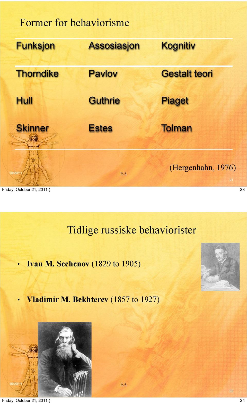 (Hergenhahn, 1976) 21 23 Tidlige russiske behaviorister Ivan M.