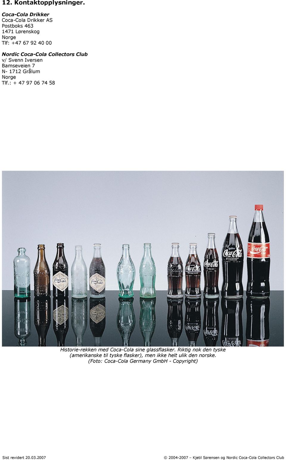 Coca-Cola Collectors Club v/ Svenn Iversen Bamseveien 7 N- 1712 Grålum Norge Tlf.