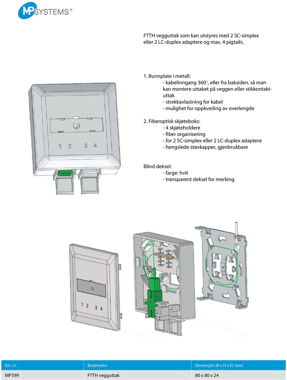 for kabel - mulighet for oppkveiling av overlengde 2.