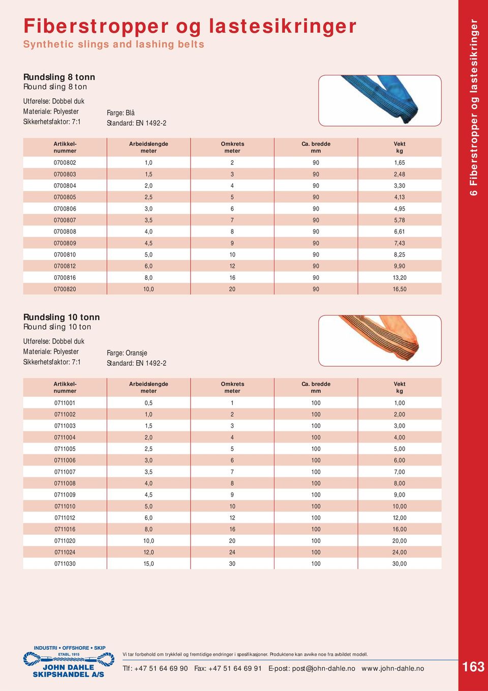 sling 10 ton Farge: Oransje Artikkelnuer Artikkelnuer 0711001 0,5 1 100 1,00 0711002 1,0 2 100 2,00 0711003 1,5 3 100 3,00 0711004 2,0 4 100 4,00 0711005 2,5 5 100 5,00 0711006 3,0 6 100 6,00 0711007