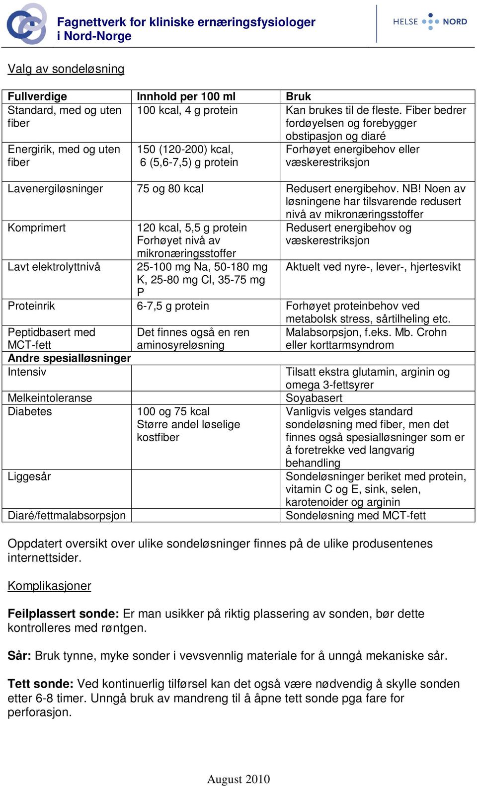 75 og 80 kcal Redusert energibehov. NB!