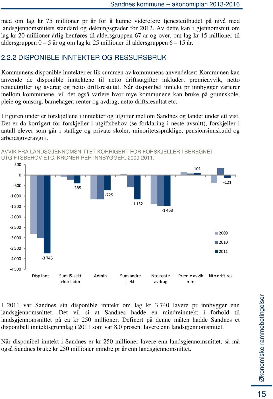 2.2.2 DISPONIBLE INNTEKTER OG RESSURSBRUK Kommunens disponible inntekter er lik summen av kommunens anvendelser: Kommunen kan anvende de disponible inntektene til netto driftsutgifter inkludert