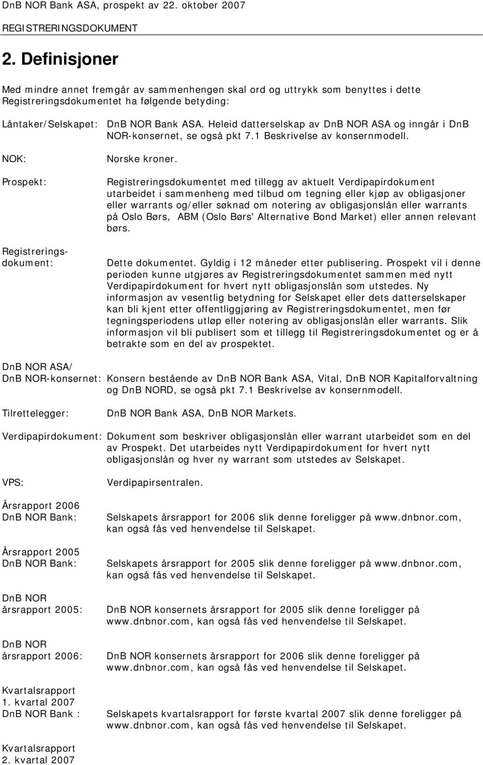 Registreringsdokumentet med tillegg av aktuelt Verdipapirdokument utarbeidet i sammenheng med tilbud om tegning eller kjøp av obligasjoner eller warrants og/eller søknad om notering av obligasjonslån