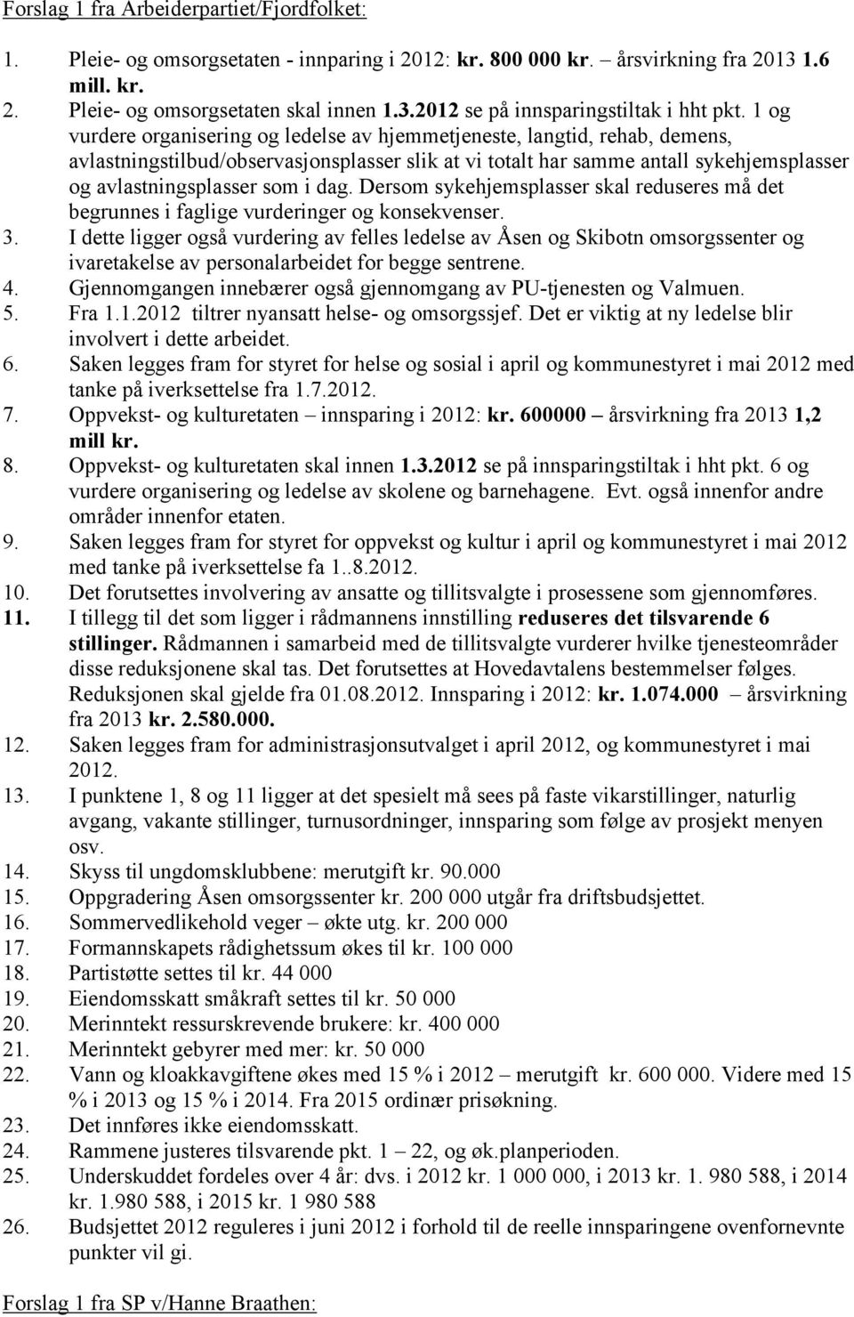 dag. Dersom sykehjemsplasser skal reduseres må det begrunnes i faglige vurderinger og konsekvenser. 3.