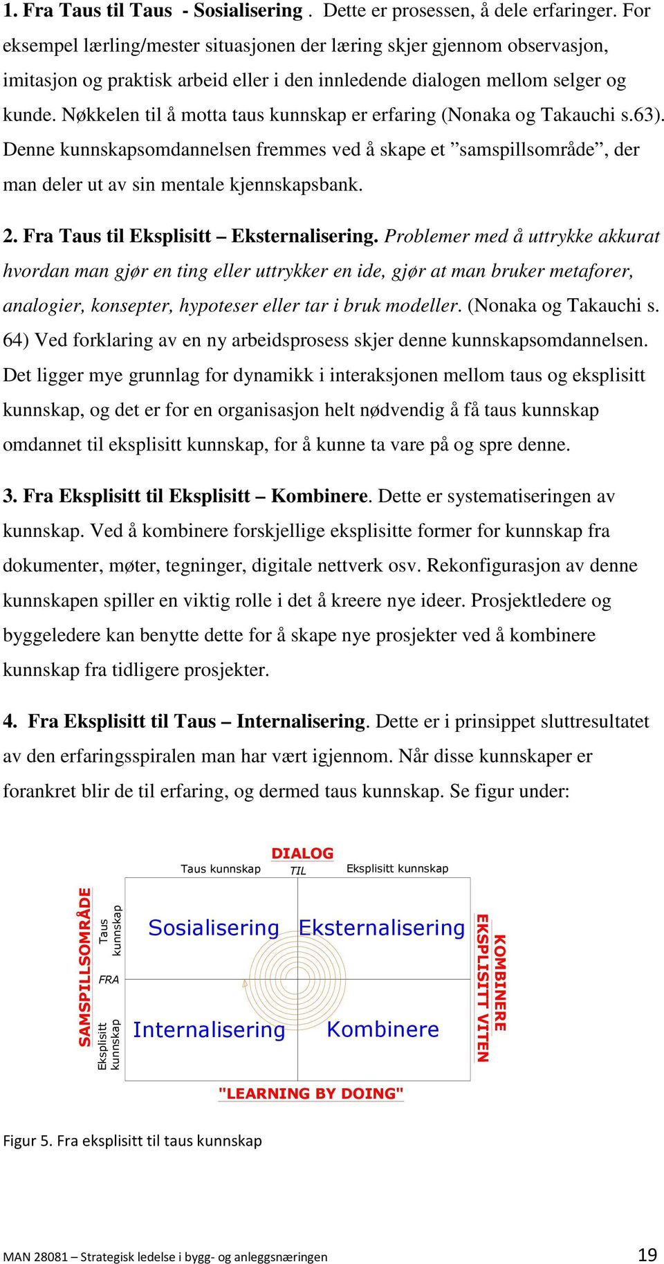 Nøkkelen til å motta taus kunnskap er erfaring (Nonaka og Takauchi s.63). Denne kunnskapsomdannelsen fremmes ved å skape et samspillsområde, der man deler ut av sin mentale kjennskapsbank. 2.