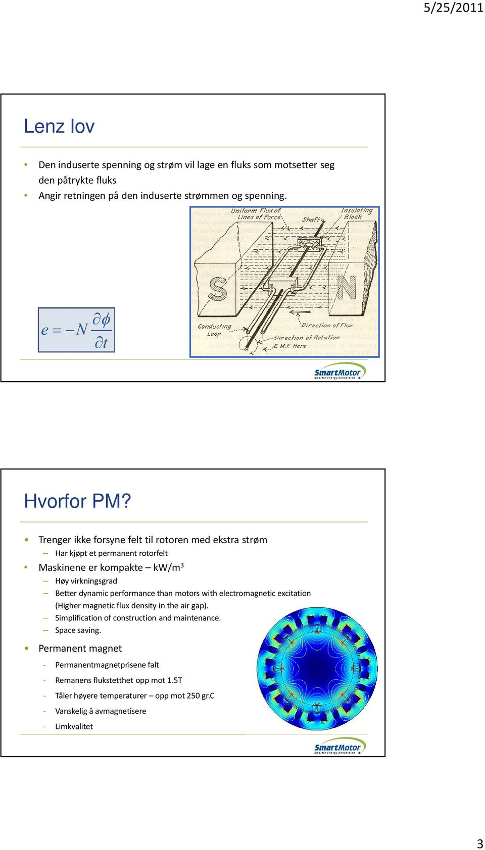 than motors with electromagnetic excitation (Higher magnetic flux density in the air gap). Simplification of construction and maintenance. Space saving.